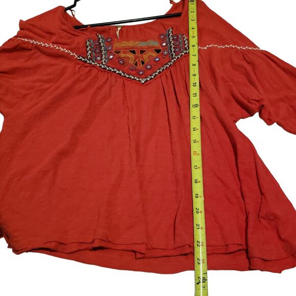 Free People Red Embroidered Boho Top Flowy Size XS - Picture 7 of 7